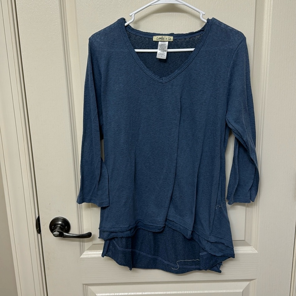 Blue top.